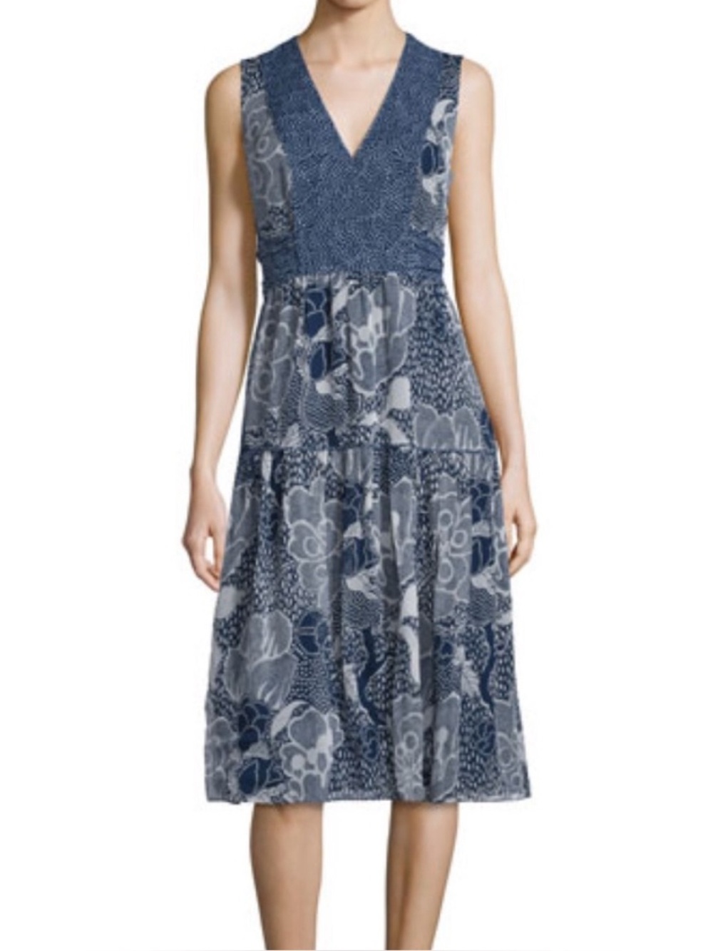 NEW DVF Silk Navy & Cream Vanya Dream Dot Sleeveless Midi Dress Size 14